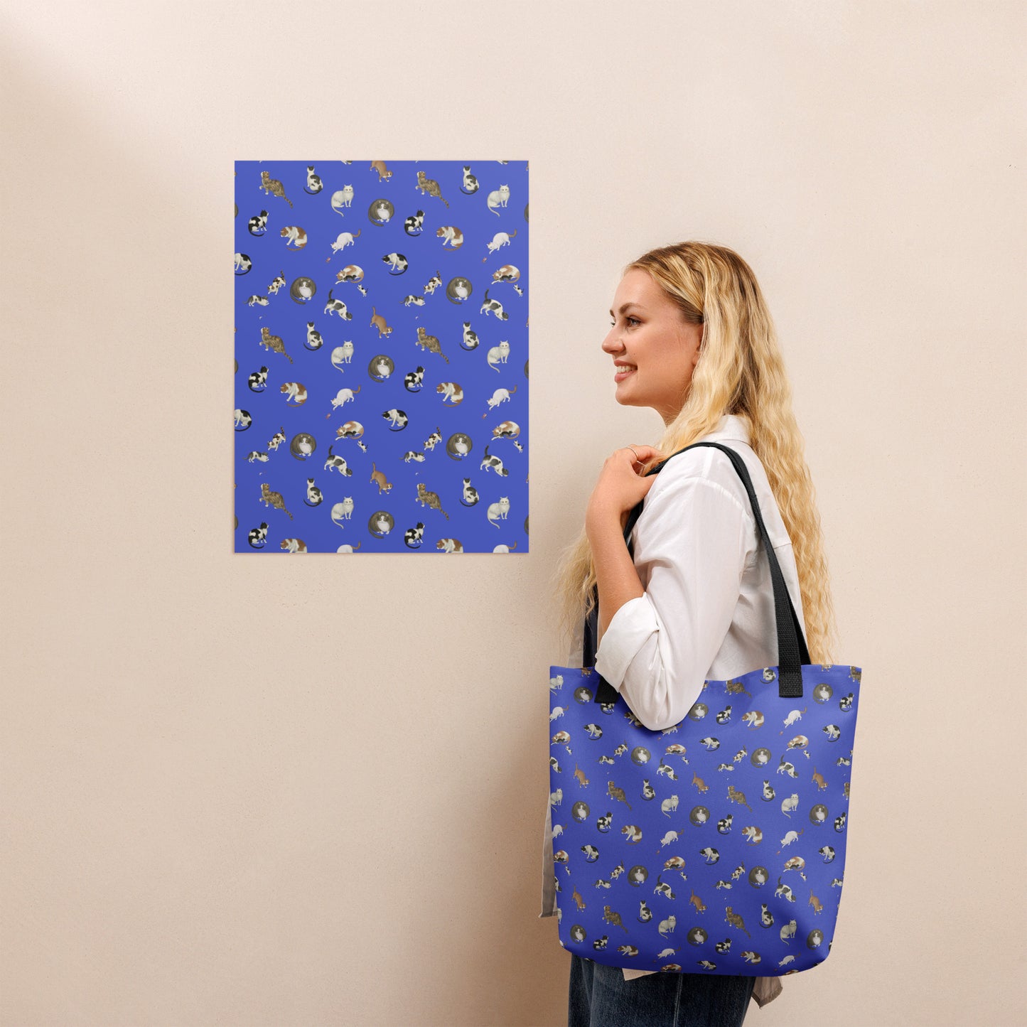 Cats And Butterflies Of Longevity｜Tote bag｜Royal blue