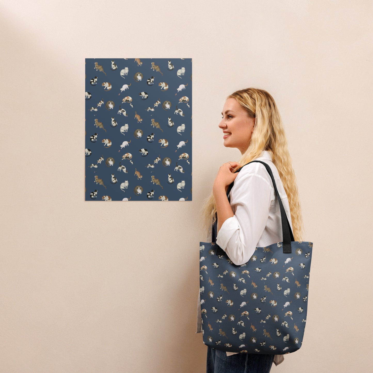 Cats And Butterflies Of Longevity｜Tote bag｜Dark blue