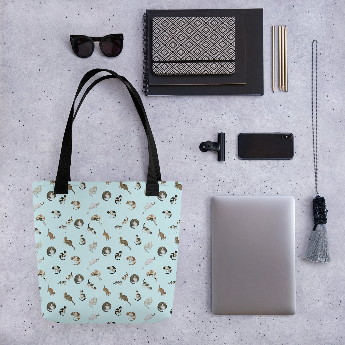 Cats And Butterflies Of Longevity｜Tote bag｜Aqua blue