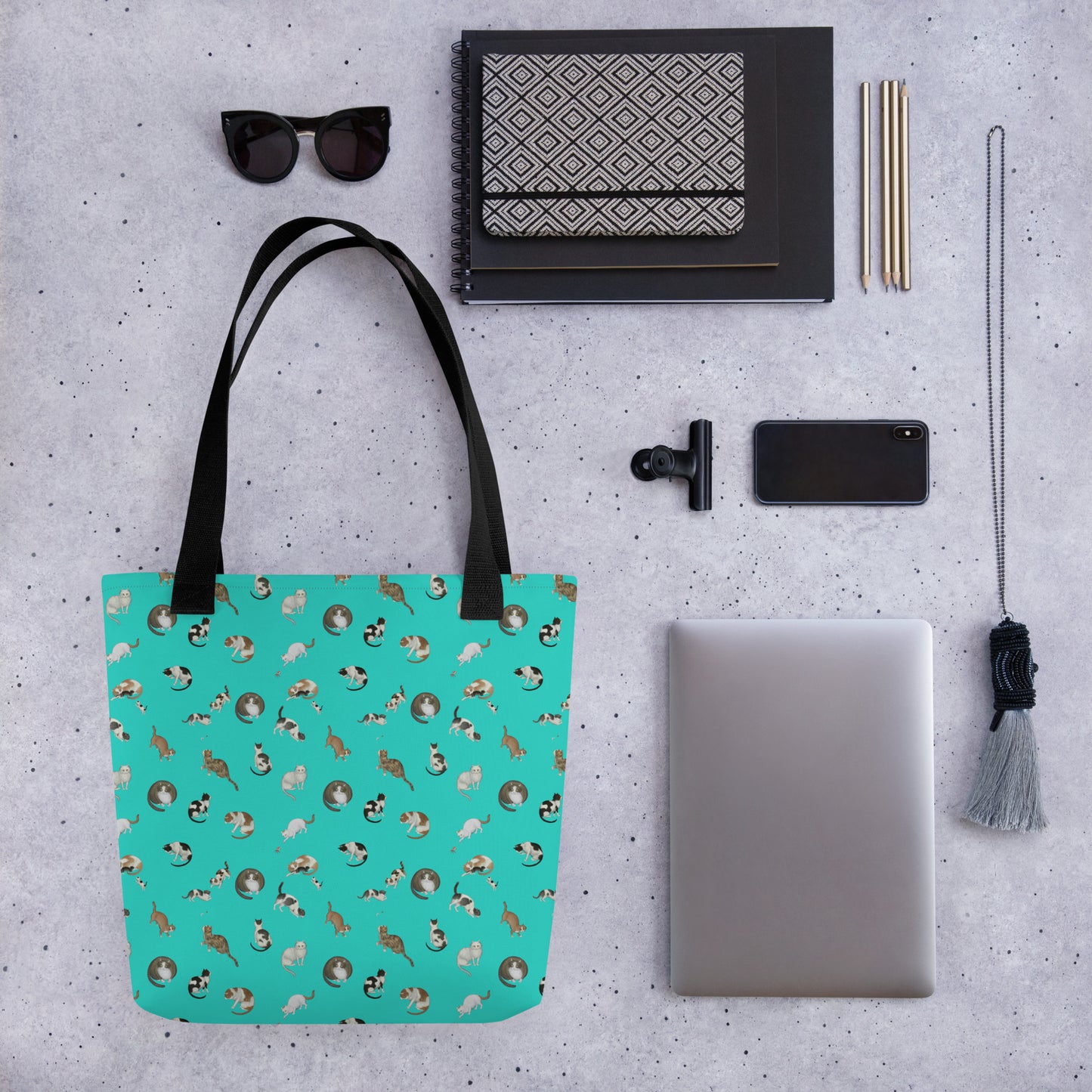 Cats And Butterflies Of Longevity｜Tote bag｜Turquoise