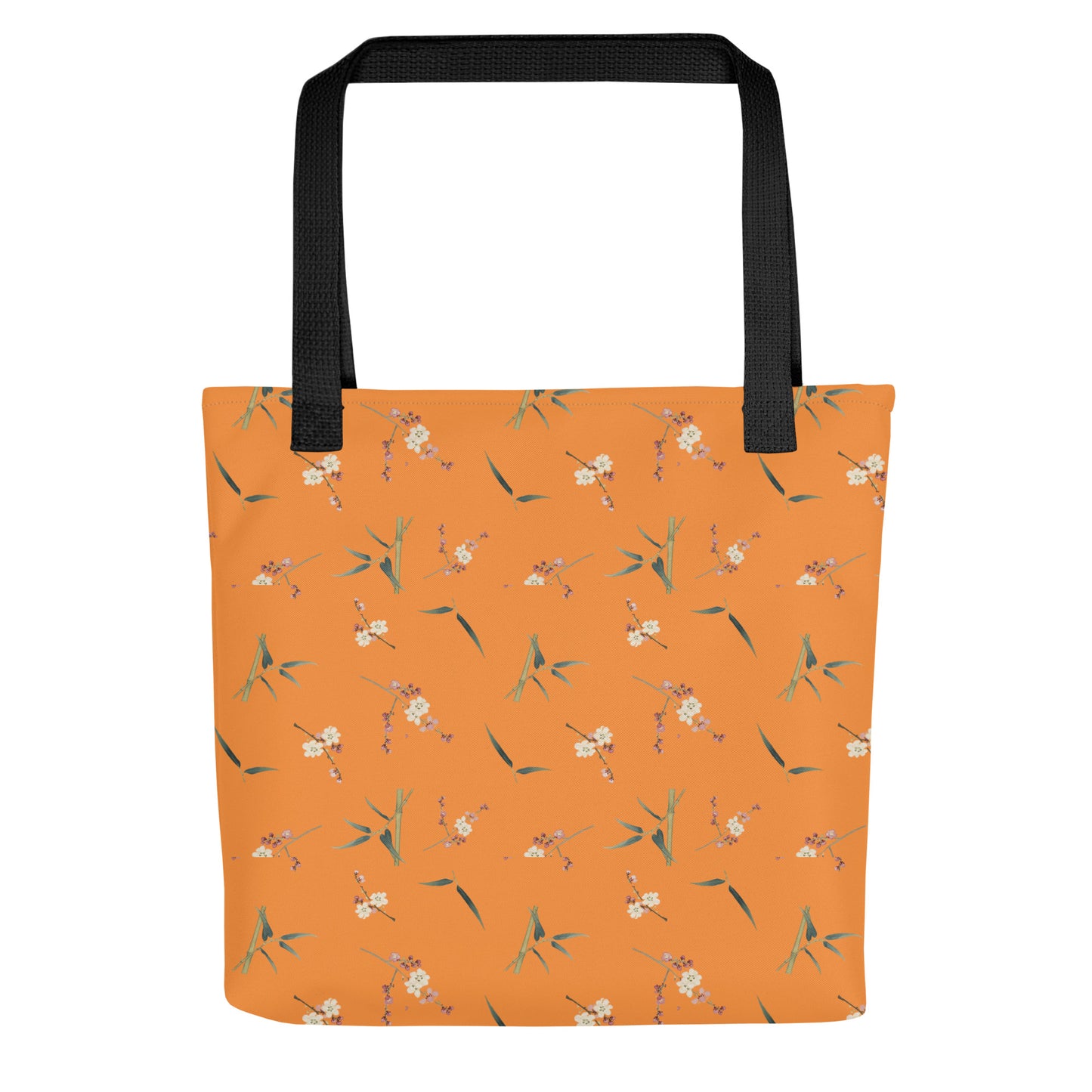 十二月花神｜Crimson Plum Blossom and Lush Green Bamboo｜Tote bag｜seamless print｜Orange