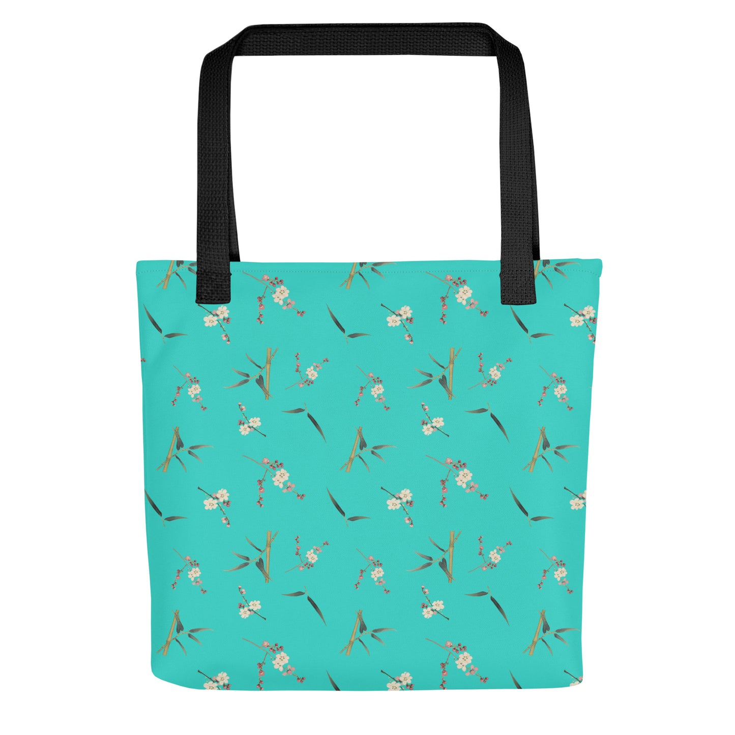 The Spirit of Flowers in Twelve Months｜Crimson Plum Blossom and Lush Green Bamboo｜Tote bag｜seamless print｜Turquoise