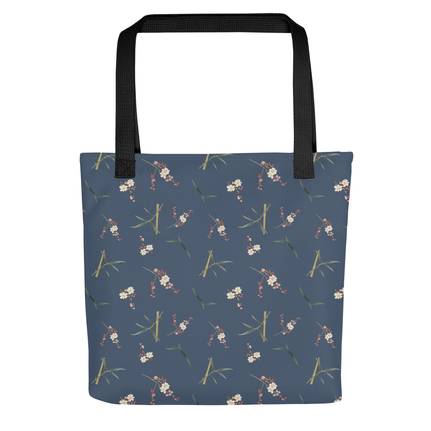 十二月花神｜Crimson Plum Blossom and Lush Green Bamboo｜Tote bag｜seamless print｜黛藍