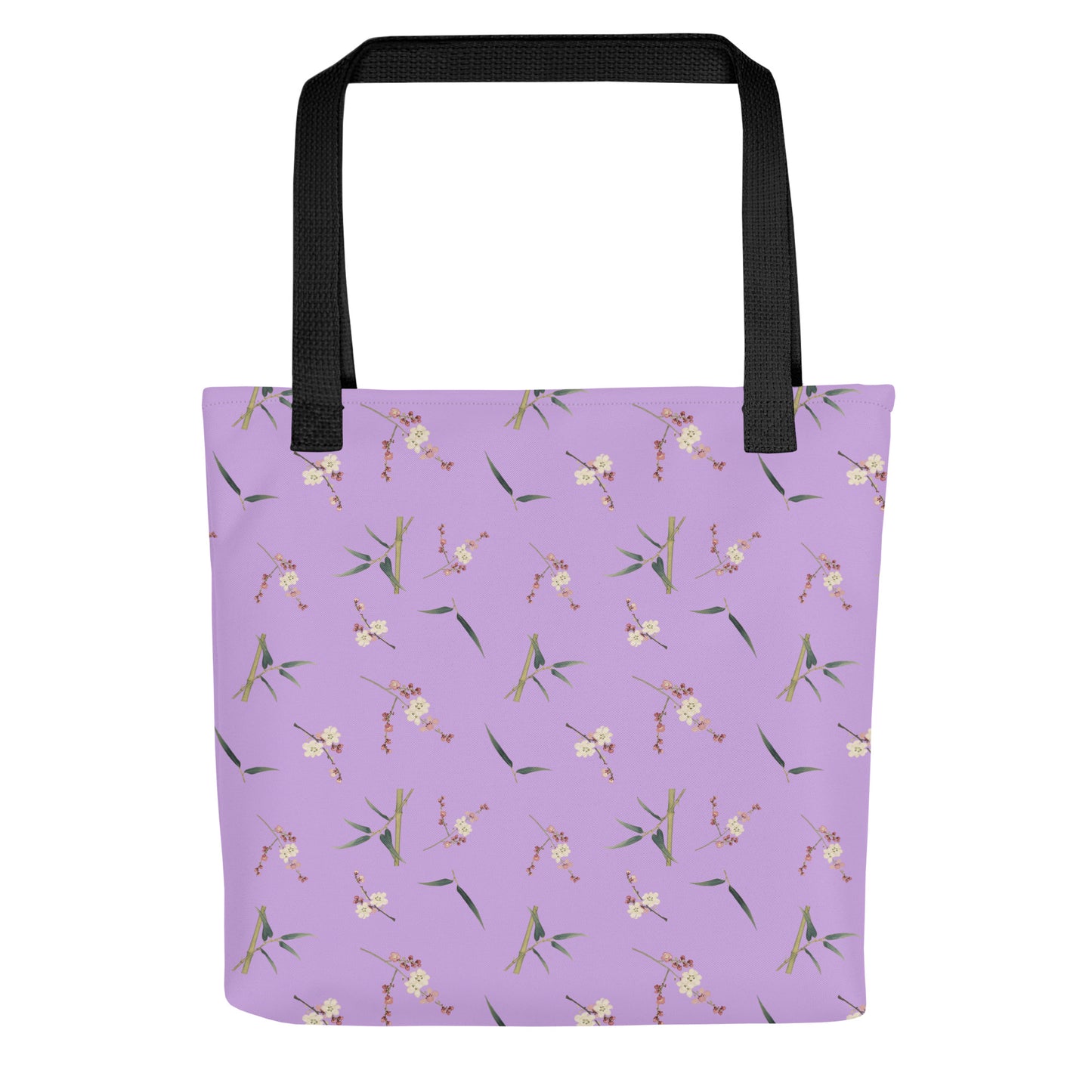 The Spirit of Flowers in Twelve Months｜Crimson Plum Blossom and Lush Green Bamboo｜Tote bag｜seamless print｜Lilac