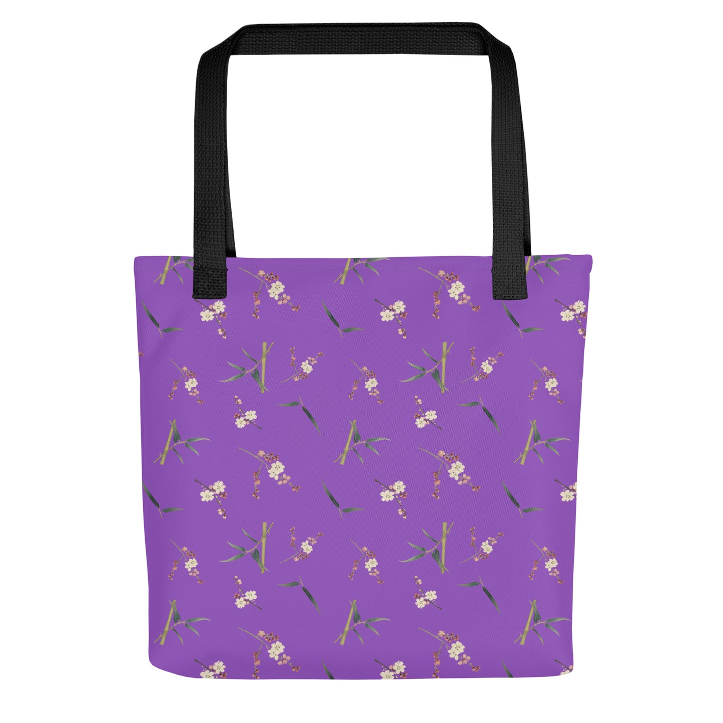 The Spirit of Flowers in Twelve Months｜Crimson Plum Blossom and Lush Green Bamboo｜Tote bag｜seamless print｜Purple