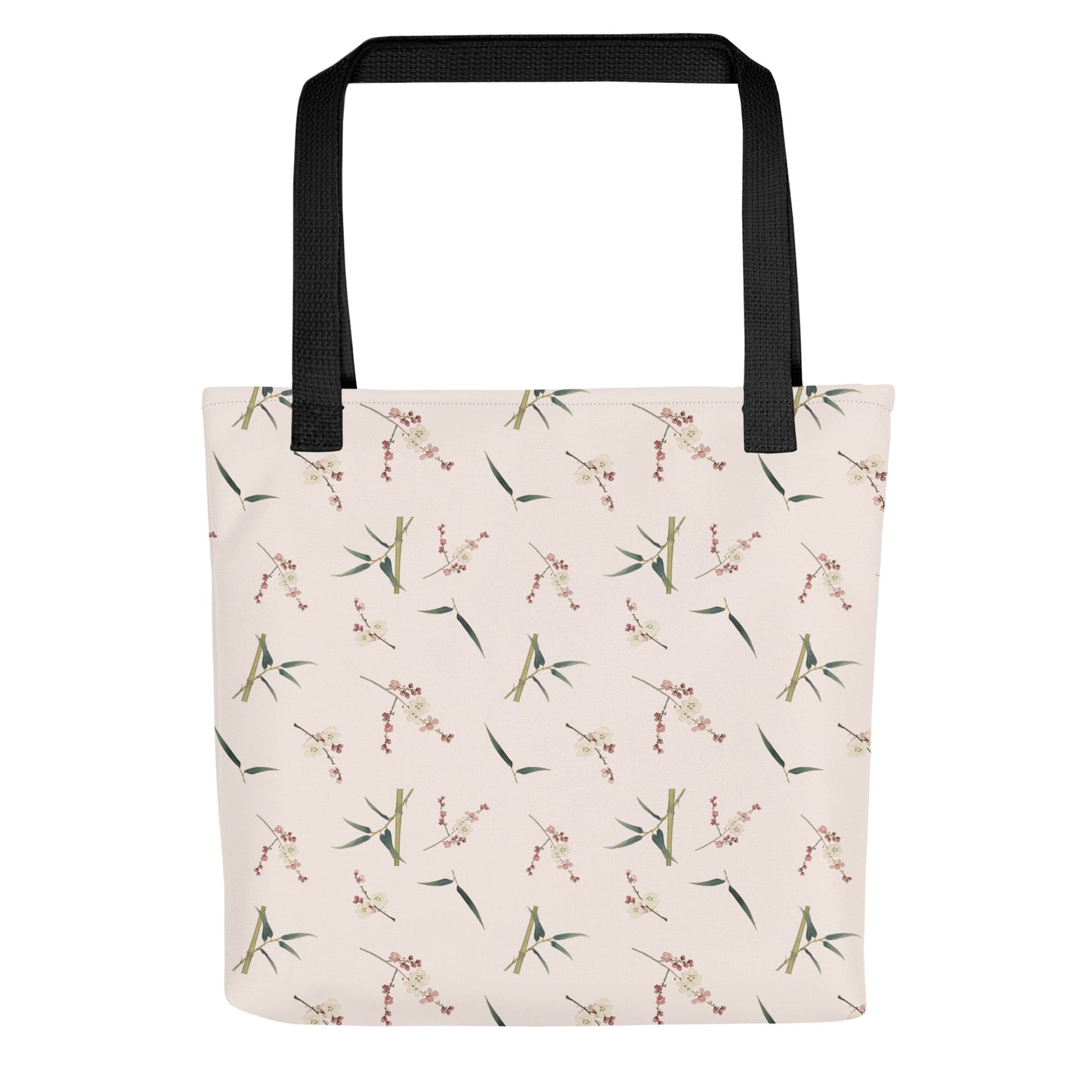 The Spirit of Flowers in Twelve Months｜Crimson Plum Blossom and Lush Green Bamboo｜Tote bag｜seamless print｜Fish belly white