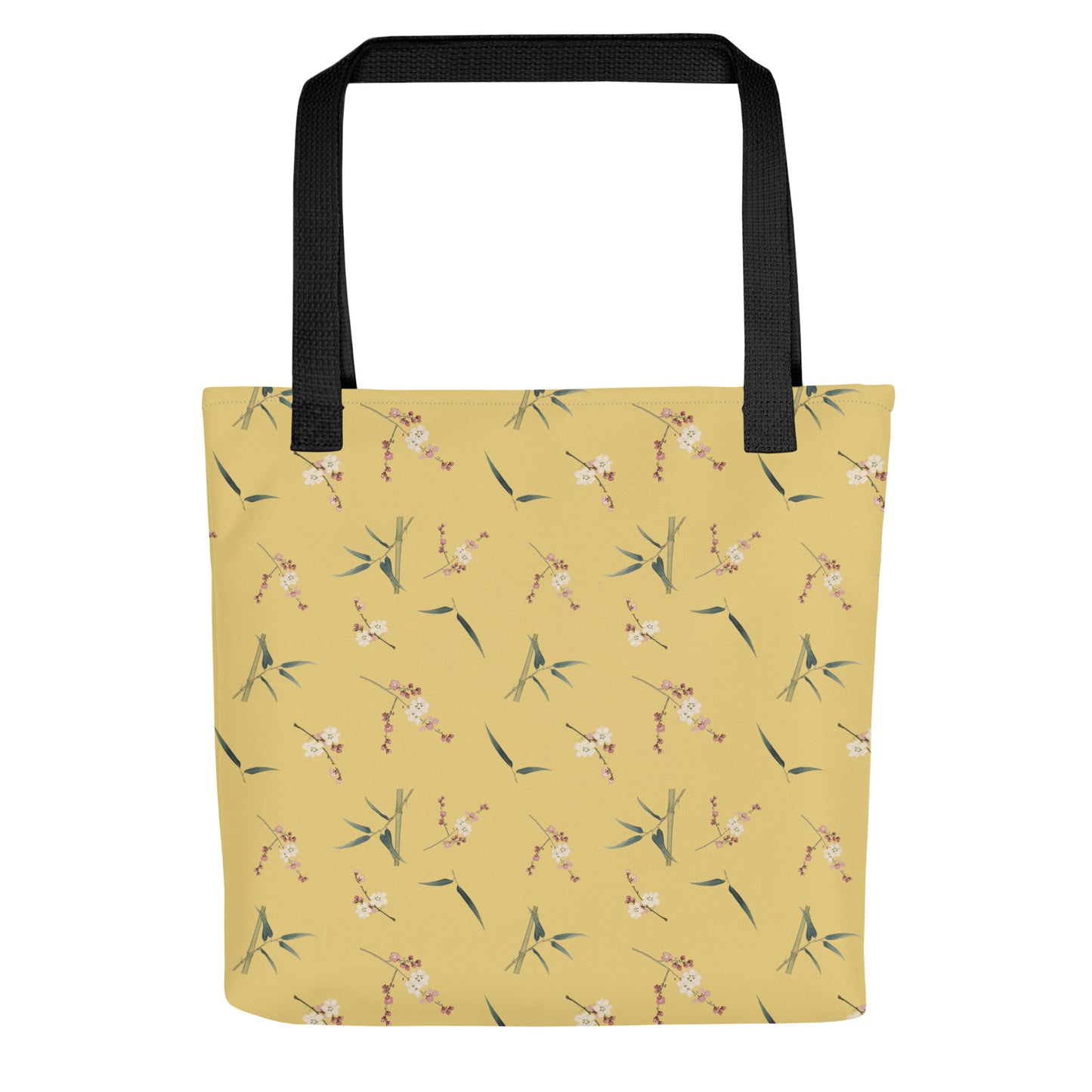 The Spirit of Flowers in Twelve Months｜Crimson Plum Blossom and Lush Green Bamboo｜Tote bag｜seamless print｜Gold