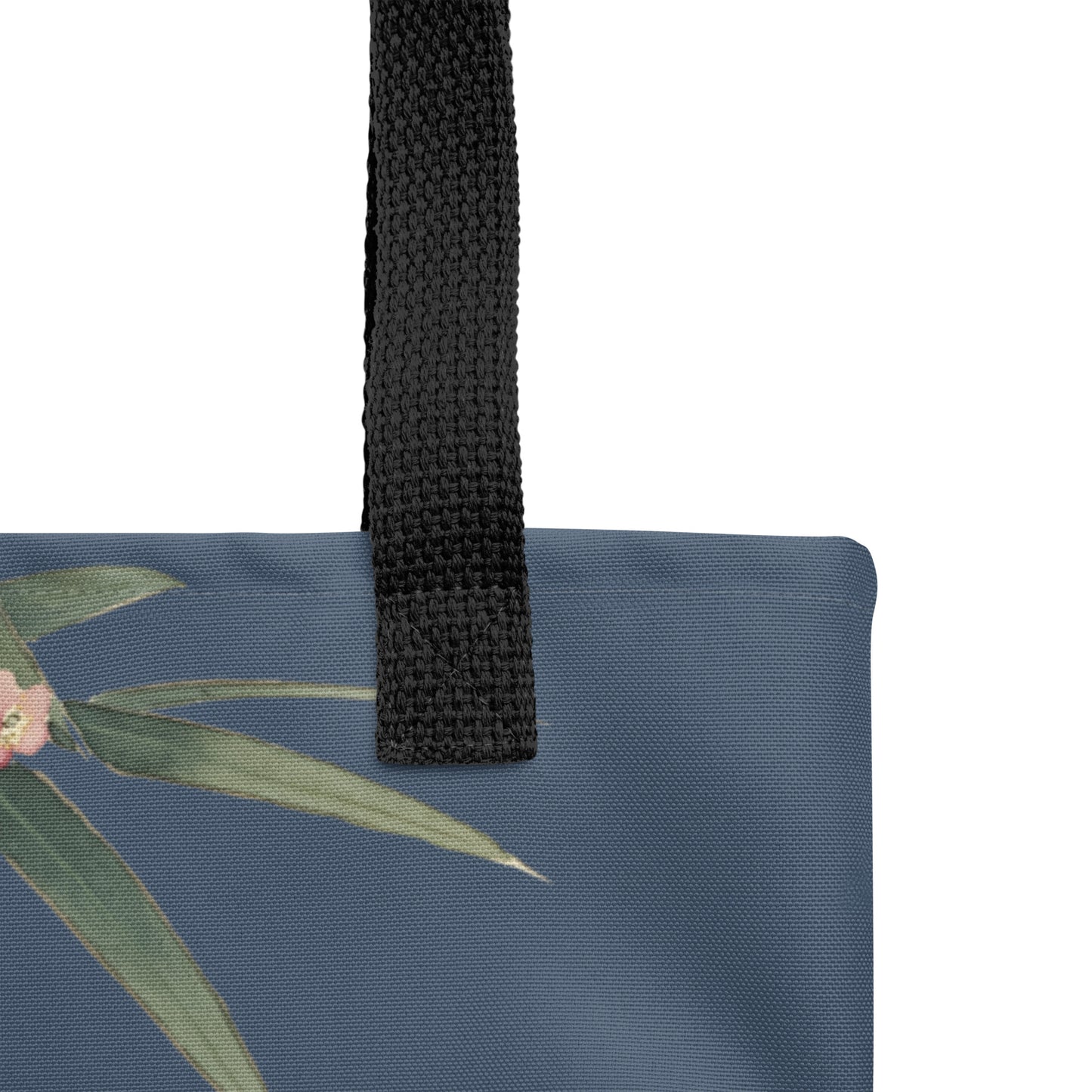 The Spirit of Flowers in Twelve Months｜Crimson Plum Blossom and Lush Green Bamboo｜Tote bag｜Dark blue