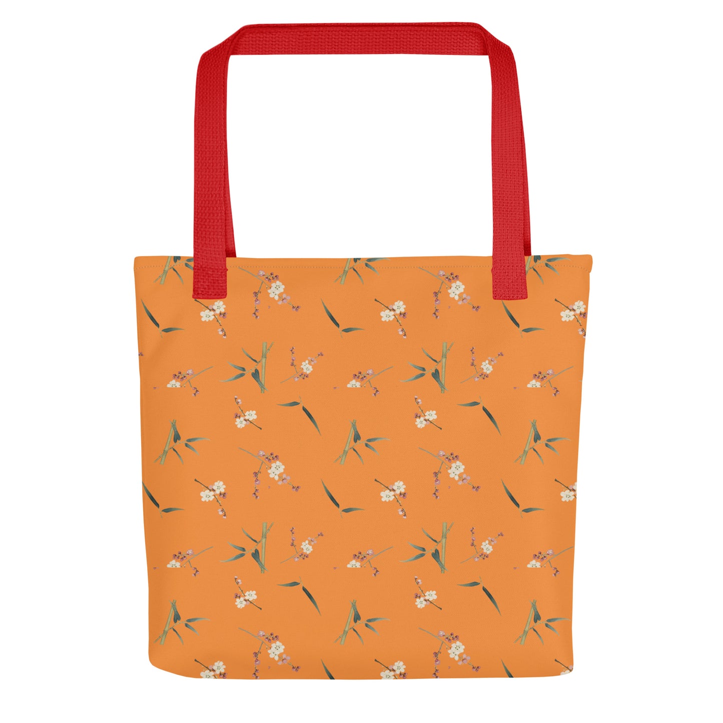 十二月花神｜Crimson Plum Blossom and Lush Green Bamboo｜Tote bag｜seamless print｜Orange