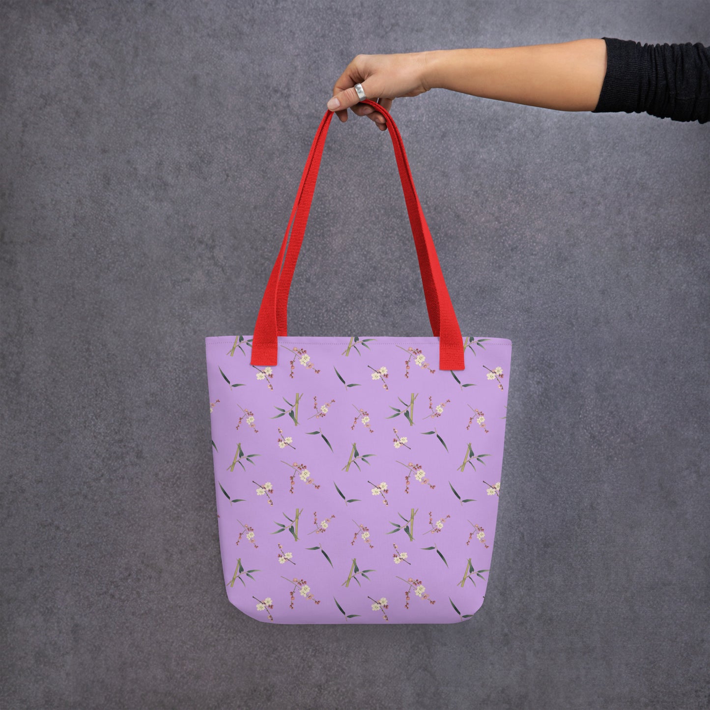 The Spirit of Flowers in Twelve Months｜Crimson Plum Blossom and Lush Green Bamboo｜Tote bag｜seamless print｜Lilac