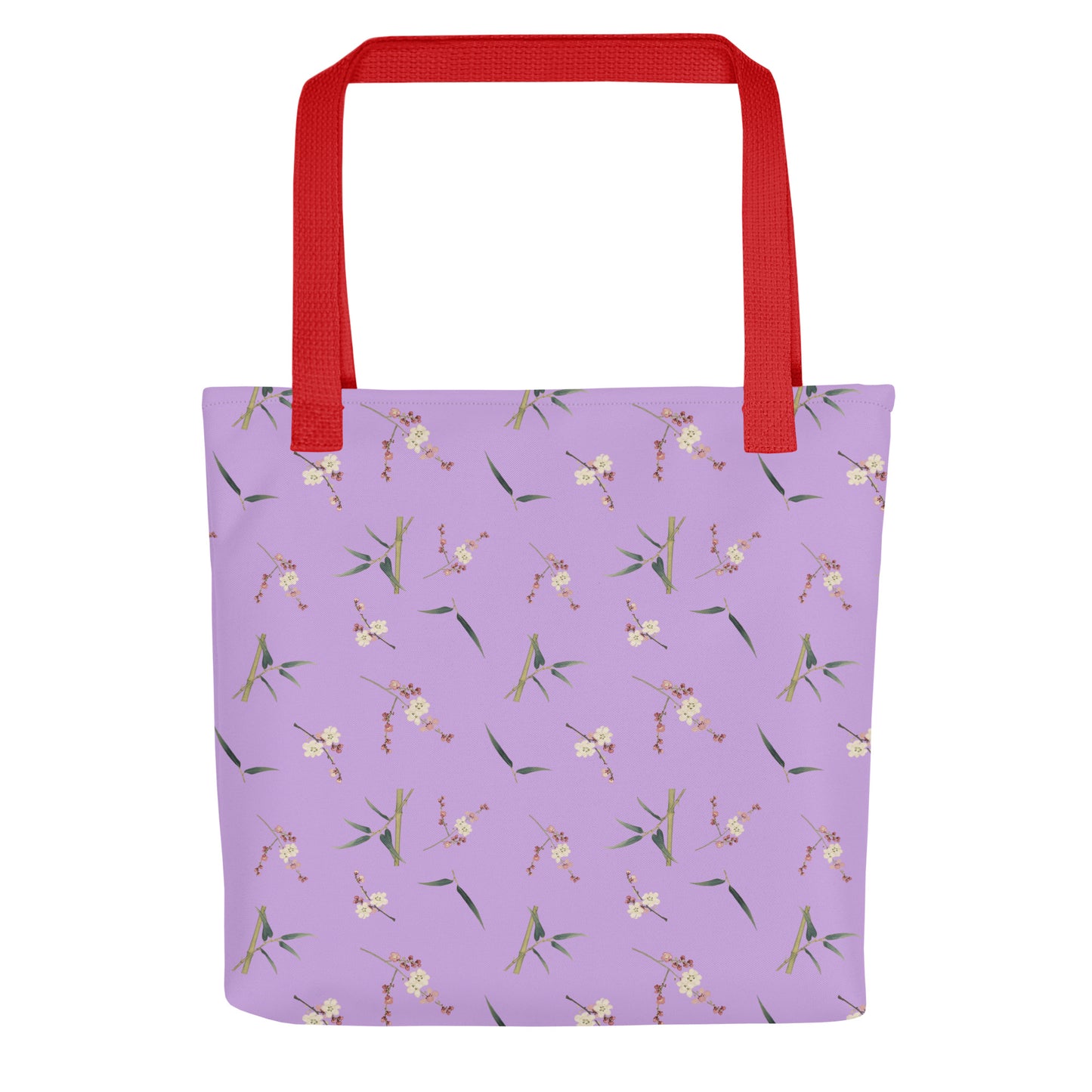 The Spirit of Flowers in Twelve Months｜Crimson Plum Blossom and Lush Green Bamboo｜Tote bag｜seamless print｜Lilac