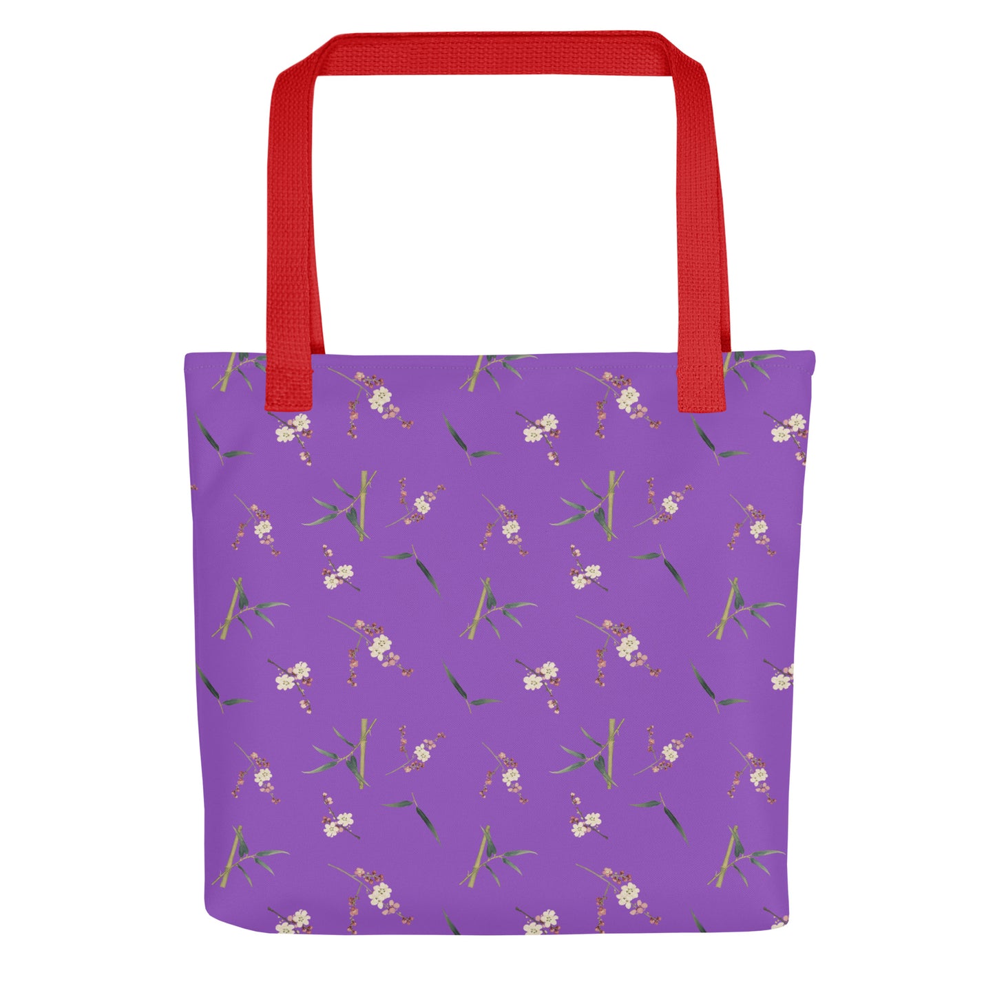 The Spirit of Flowers in Twelve Months｜Crimson Plum Blossom and Lush Green Bamboo｜Tote bag｜seamless print｜Purple