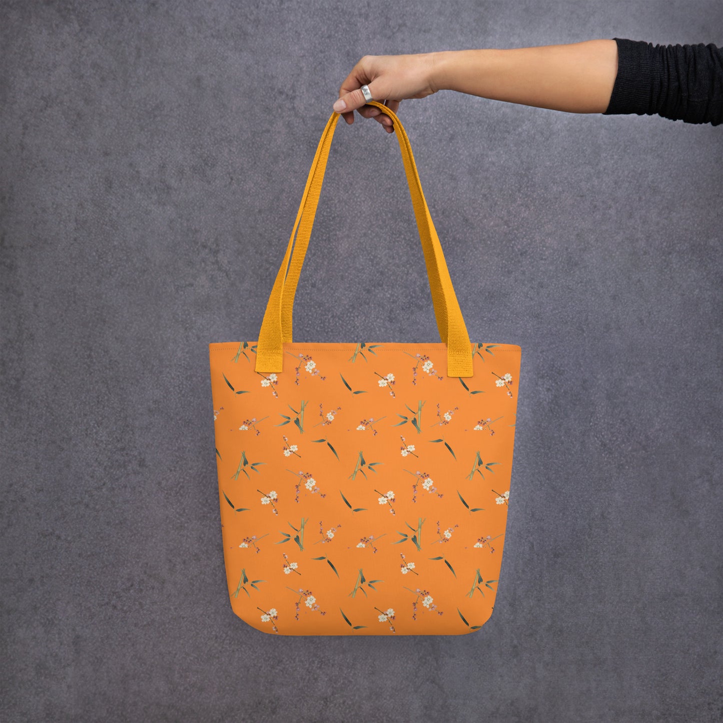 十二月花神｜Crimson Plum Blossom and Lush Green Bamboo｜Tote bag｜seamless print｜Orange