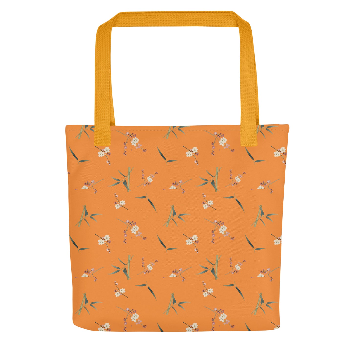 十二月花神｜Crimson Plum Blossom and Lush Green Bamboo｜Tote bag｜seamless print｜Orange