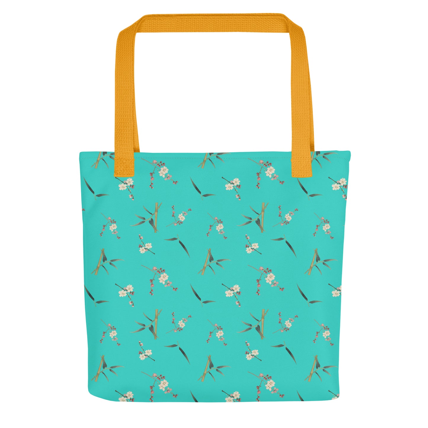 The Spirit of Flowers in Twelve Months｜Crimson Plum Blossom and Lush Green Bamboo｜Tote bag｜seamless print｜Turquoise