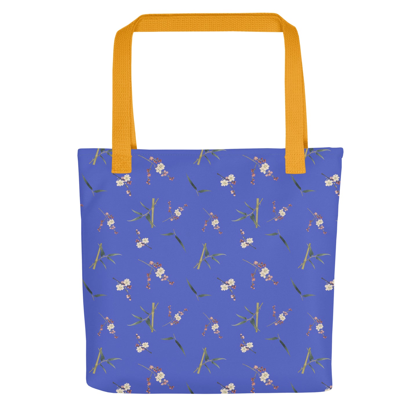 The Spirit of Flowers in Twelve Months｜Crimson Plum Blossom and Lush Green Bamboo｜Tote bag｜seamless print｜Royal blue