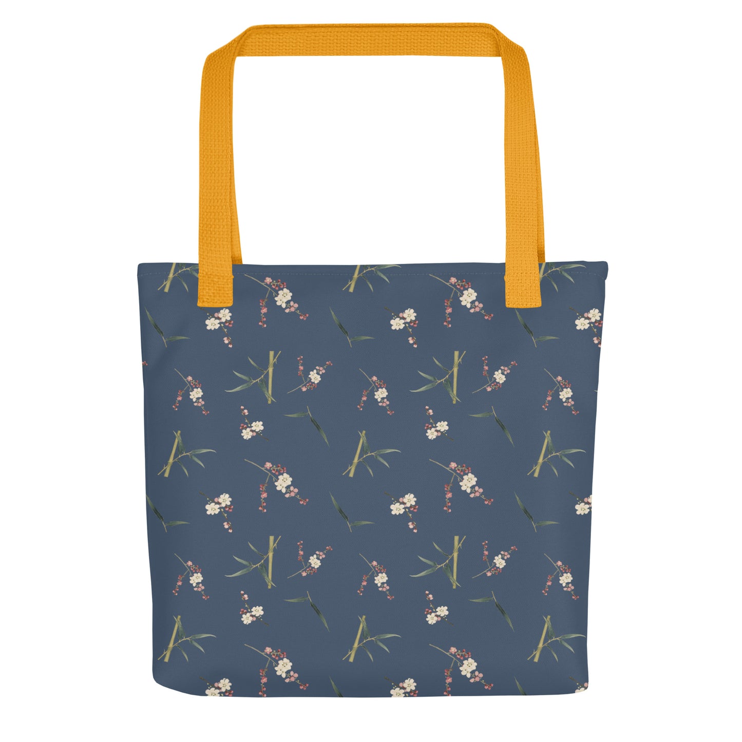 十二月花神｜Crimson Plum Blossom and Lush Green Bamboo｜Tote bag｜seamless print｜黛藍