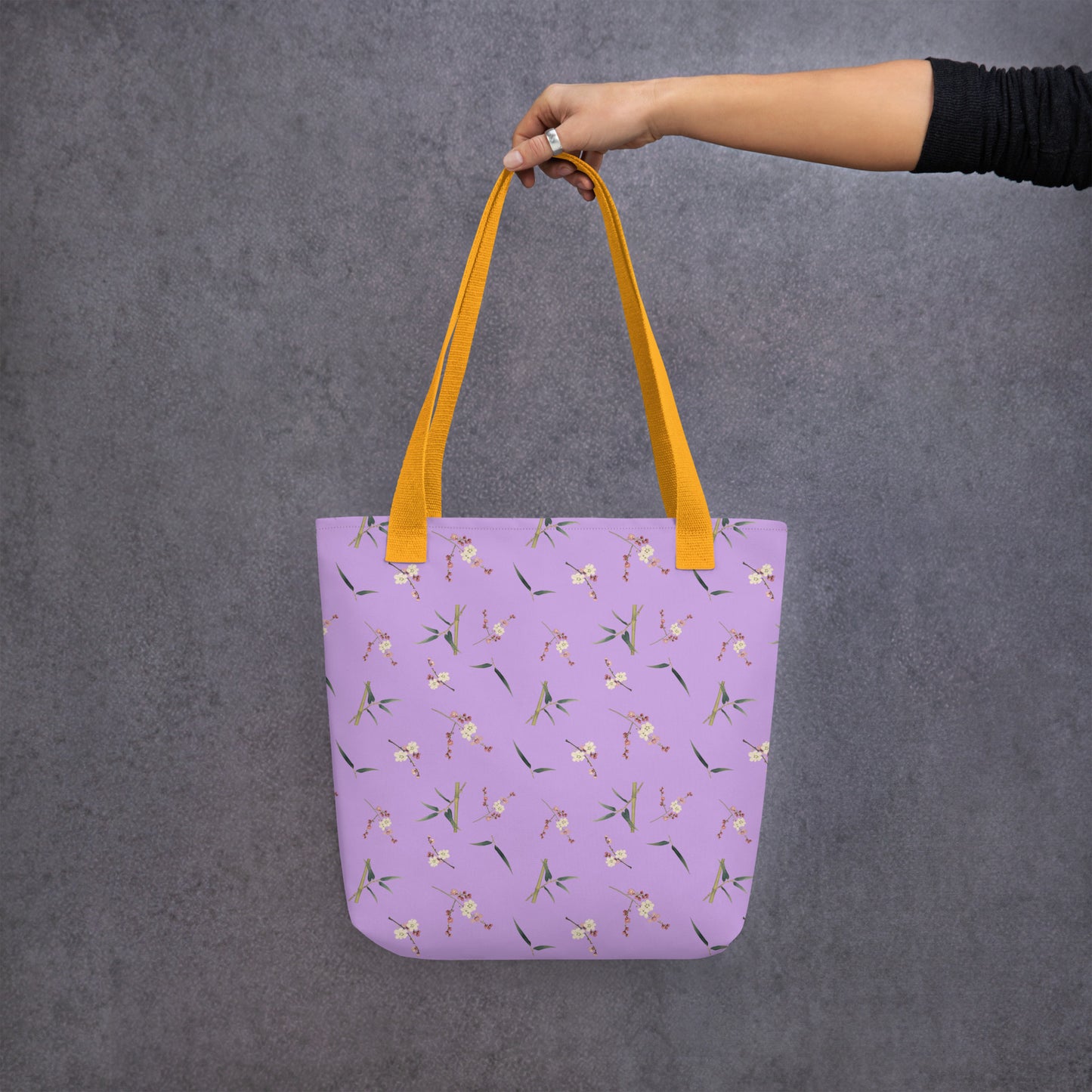 The Spirit of Flowers in Twelve Months｜Crimson Plum Blossom and Lush Green Bamboo｜Tote bag｜seamless print｜Lilac