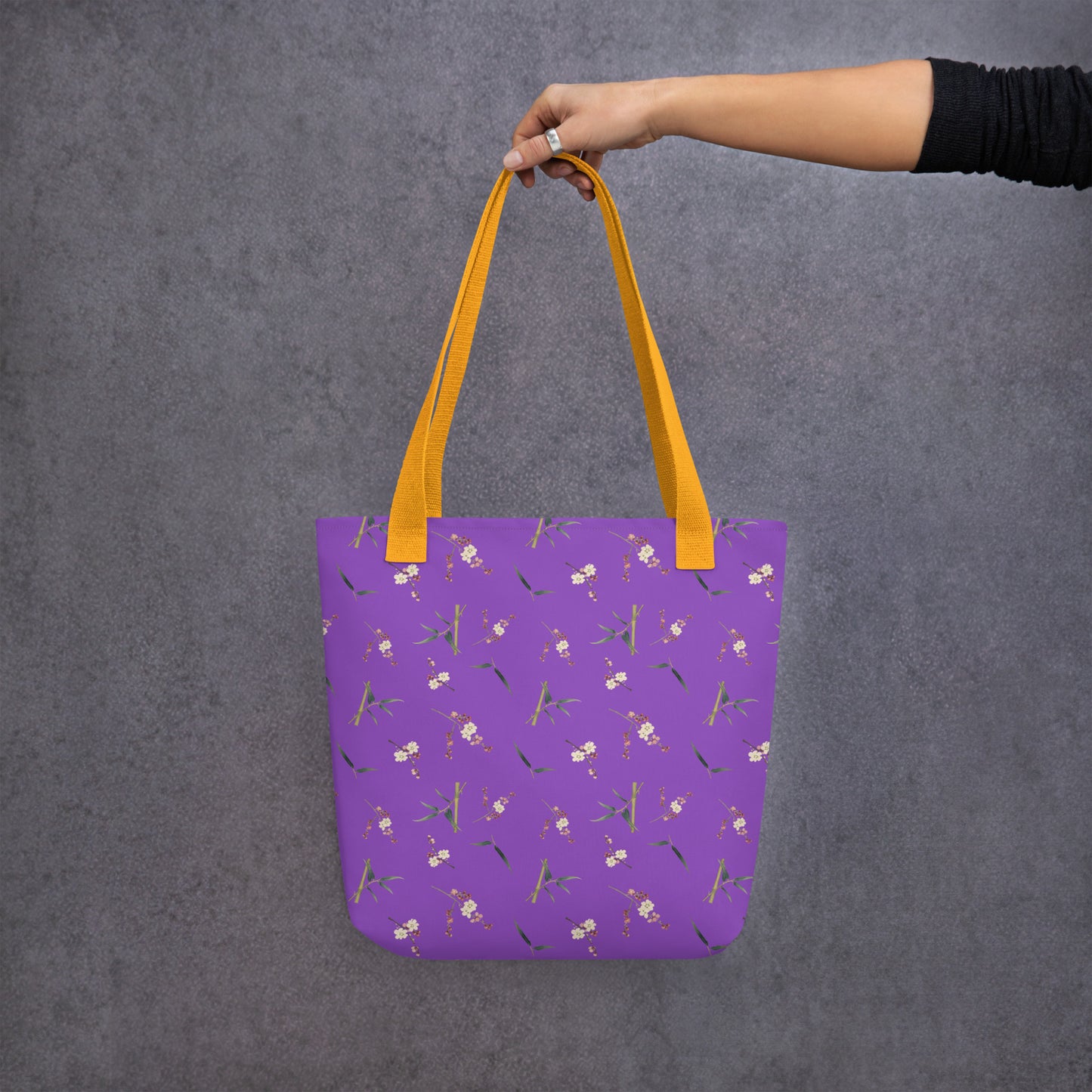 The Spirit of Flowers in Twelve Months｜Crimson Plum Blossom and Lush Green Bamboo｜Tote bag｜seamless print｜Purple