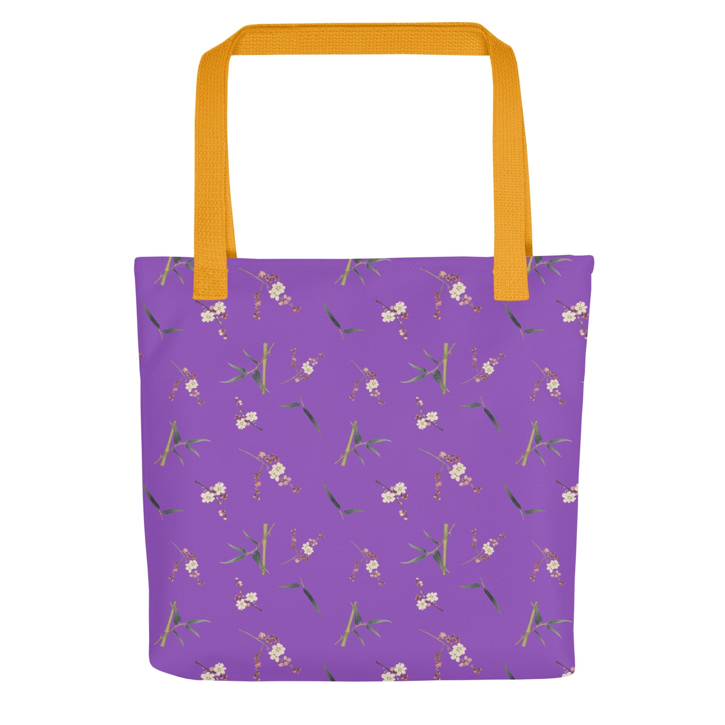 The Spirit of Flowers in Twelve Months｜Crimson Plum Blossom and Lush Green Bamboo｜Tote bag｜seamless print｜Purple