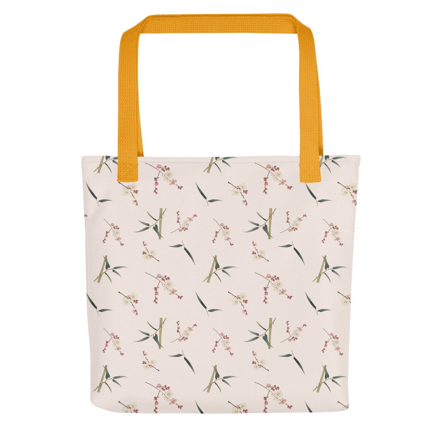 The Spirit of Flowers in Twelve Months｜Crimson Plum Blossom and Lush Green Bamboo｜Tote bag｜seamless print｜Fish belly white