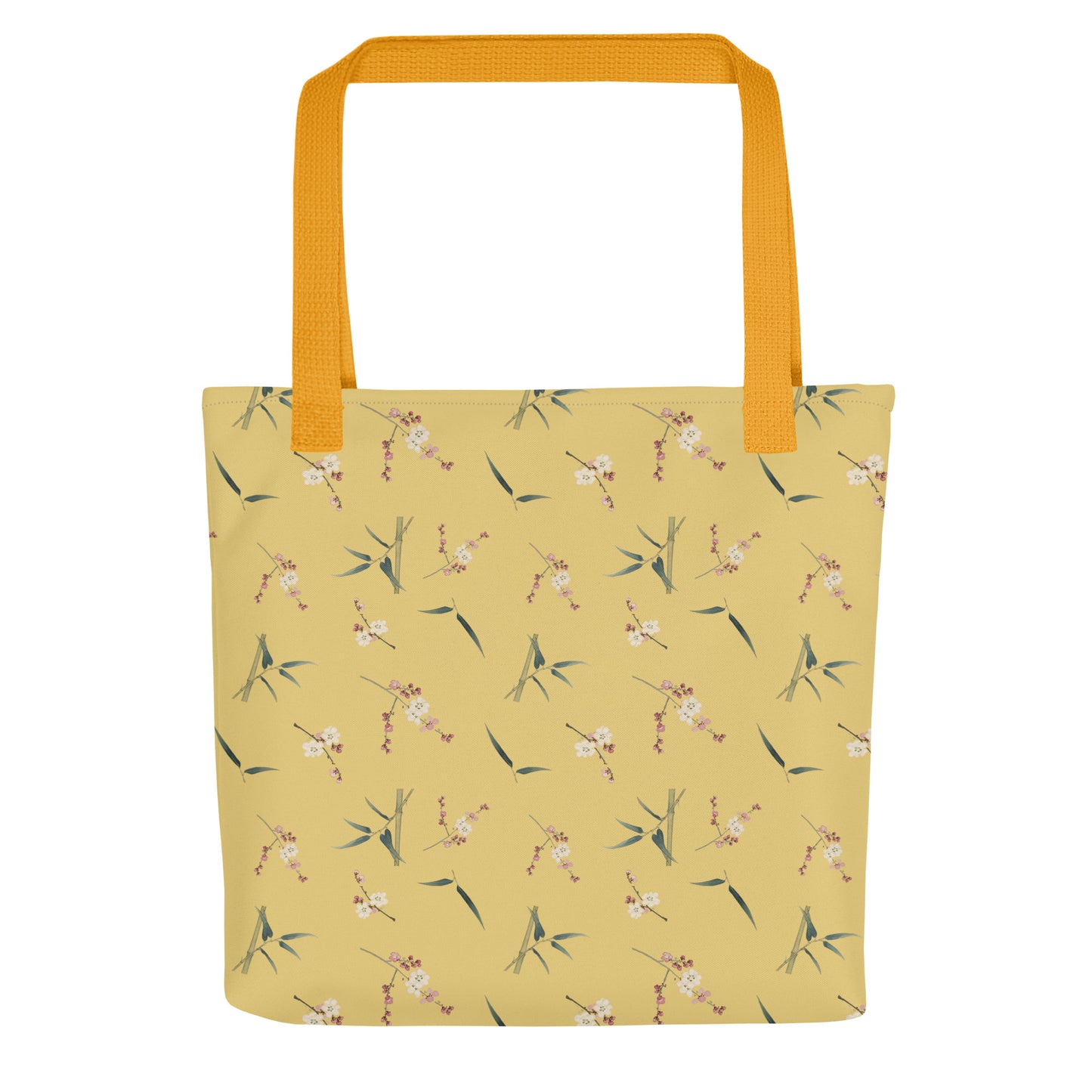 The Spirit of Flowers in Twelve Months｜Crimson Plum Blossom and Lush Green Bamboo｜Tote bag｜seamless print｜Gold