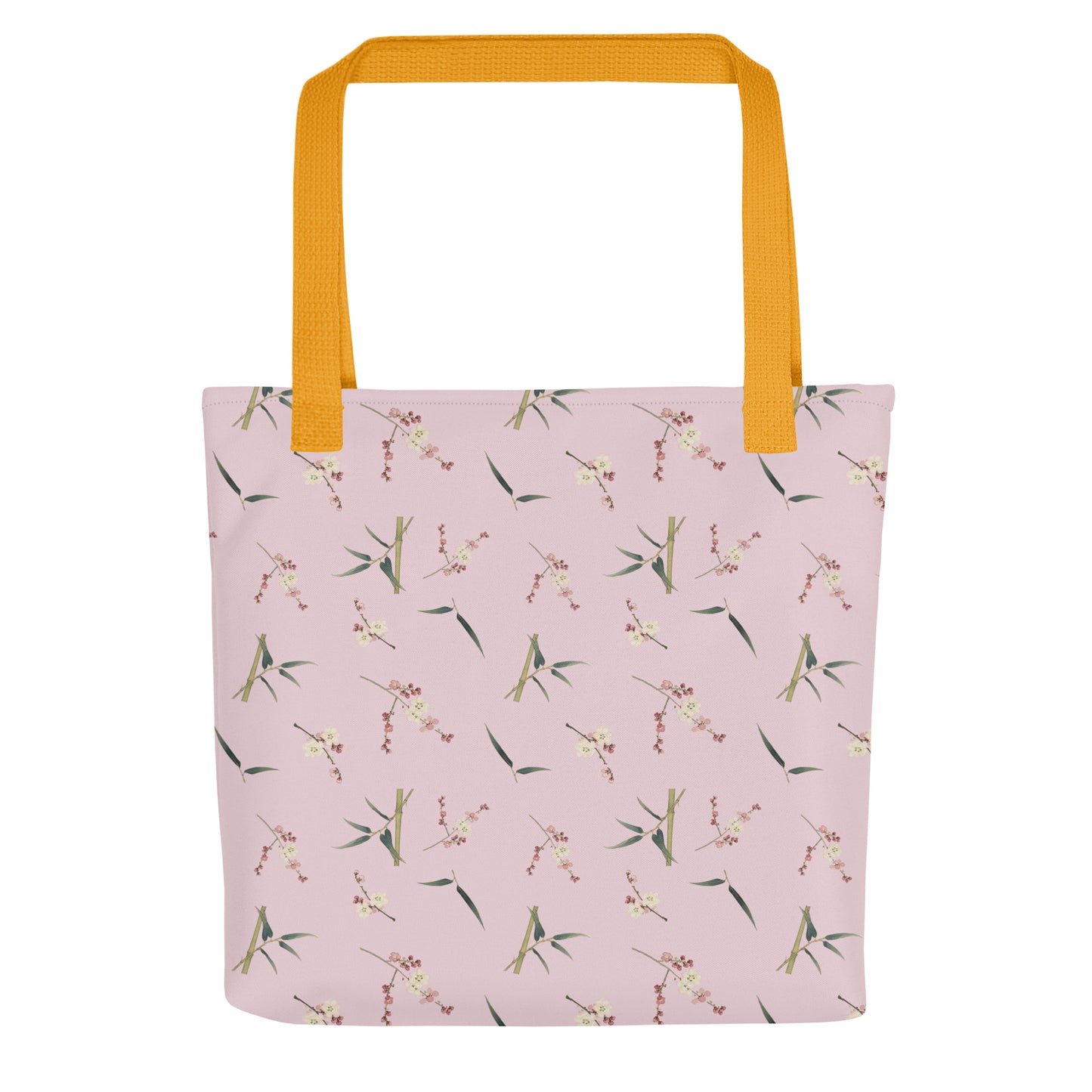 The Spirit of Flowers in Twelve Months｜Crimson Plum Blossom and Lush Green Bamboo｜Tote bag｜seamless print｜Pale pinkish gray