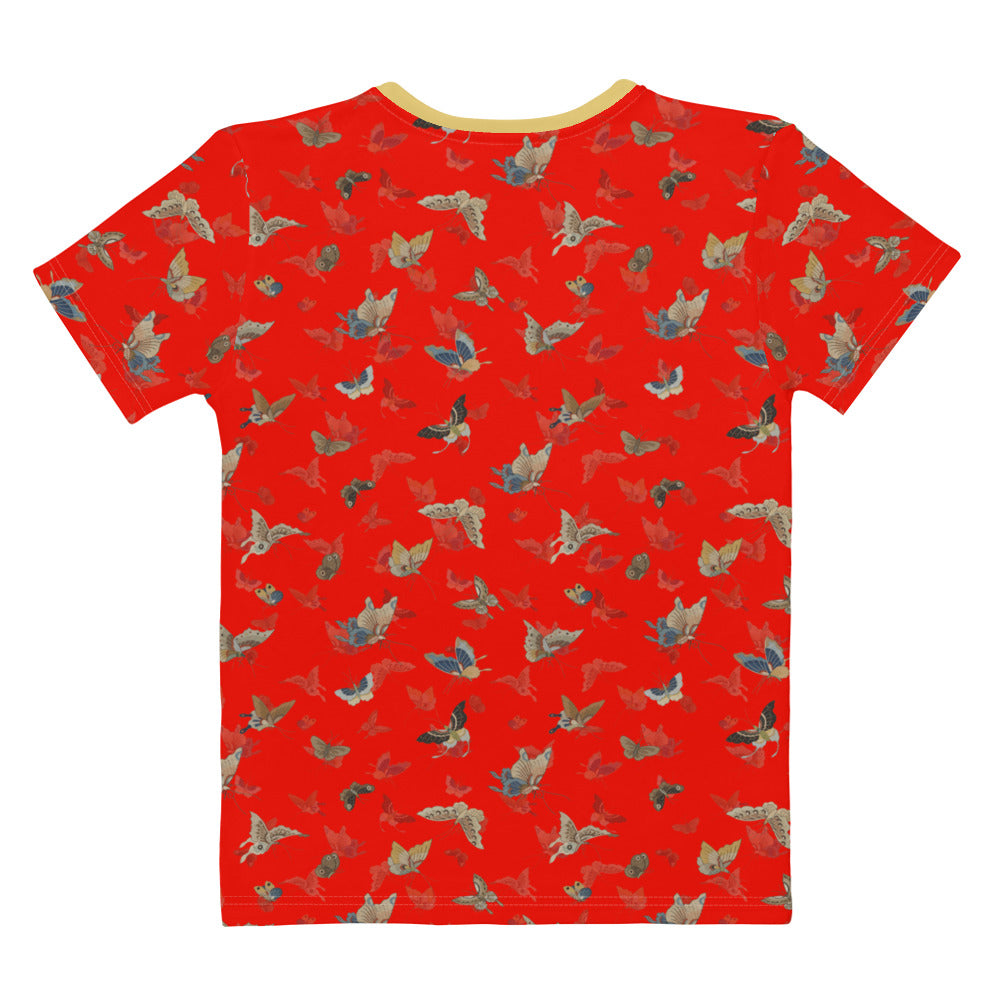 Butterfly dancing｜Ladies T-shirt｜Garnet red