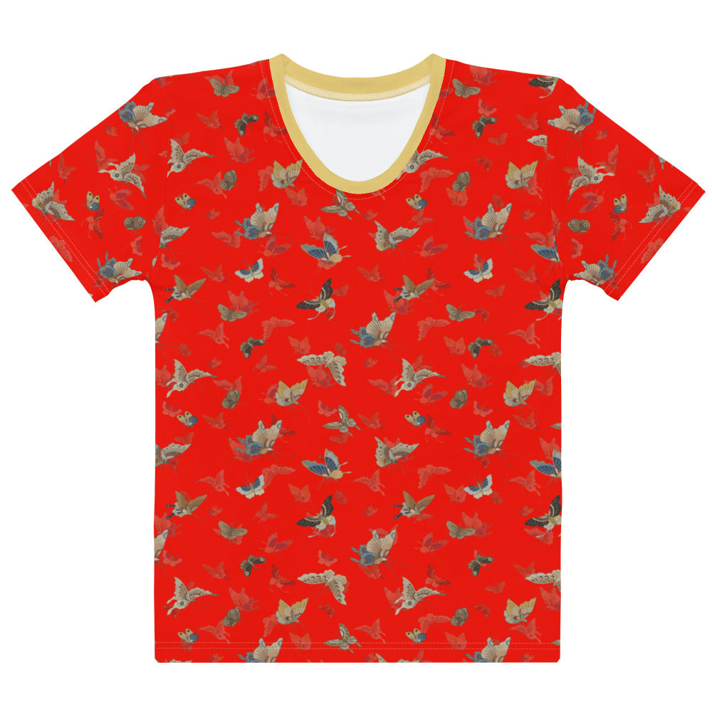 Butterfly dancing｜Ladies T-shirt｜Garnet red