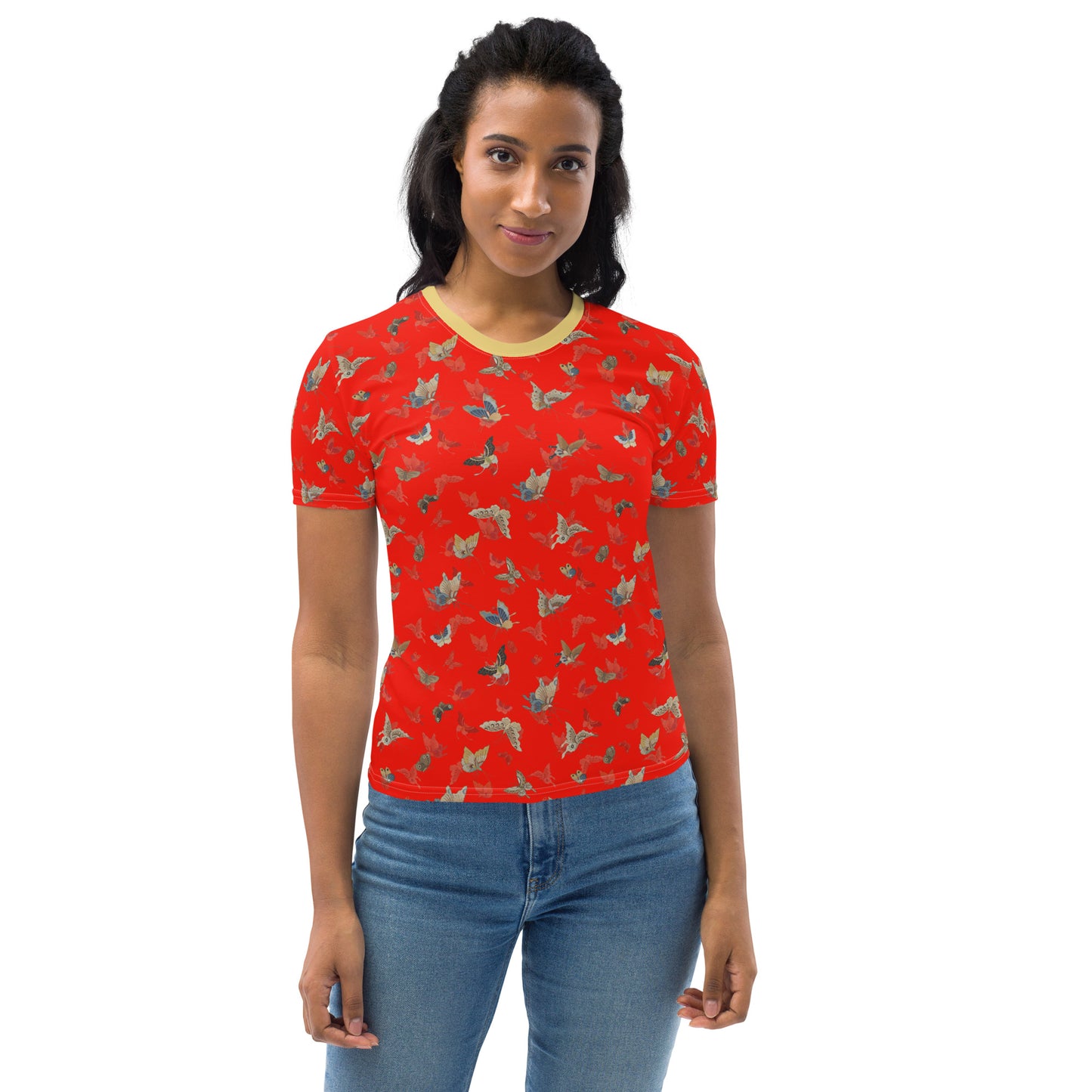 Butterfly dancing｜Ladies T-shirt｜Garnet red