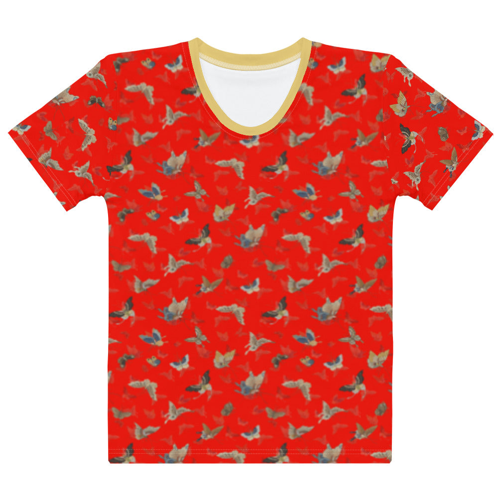 Butterfly dancing｜Ladies T-shirt｜Garnet red