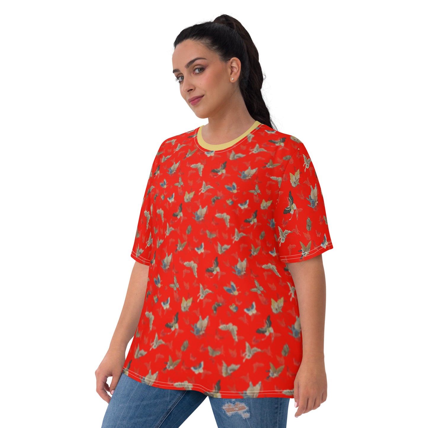 Butterfly dancing｜Ladies T-shirt｜Garnet red