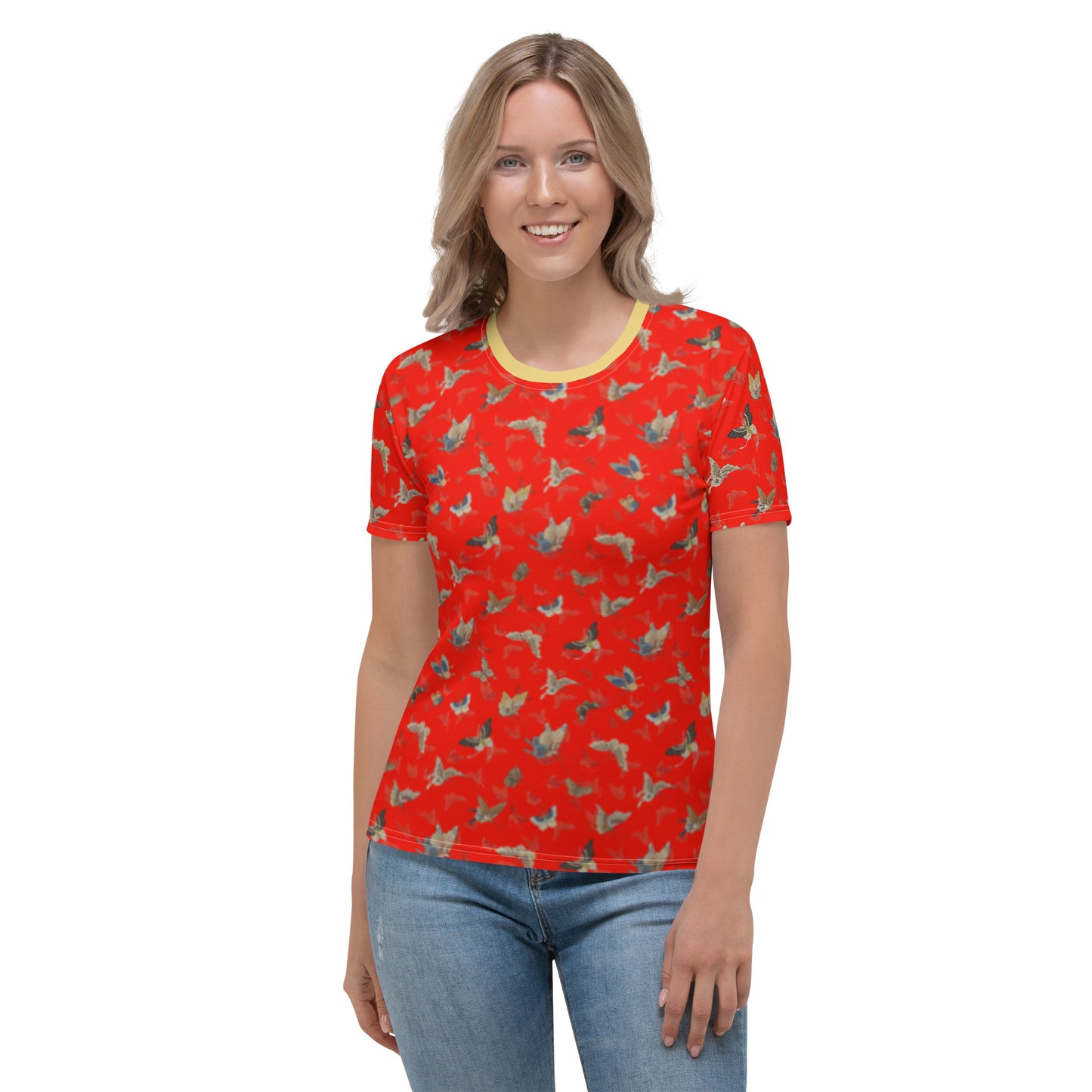 Butterfly dancing｜Ladies T-shirt｜Garnet red