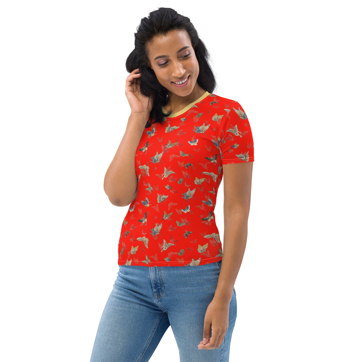 Butterfly dancing｜Ladies T-shirt｜Garnet red