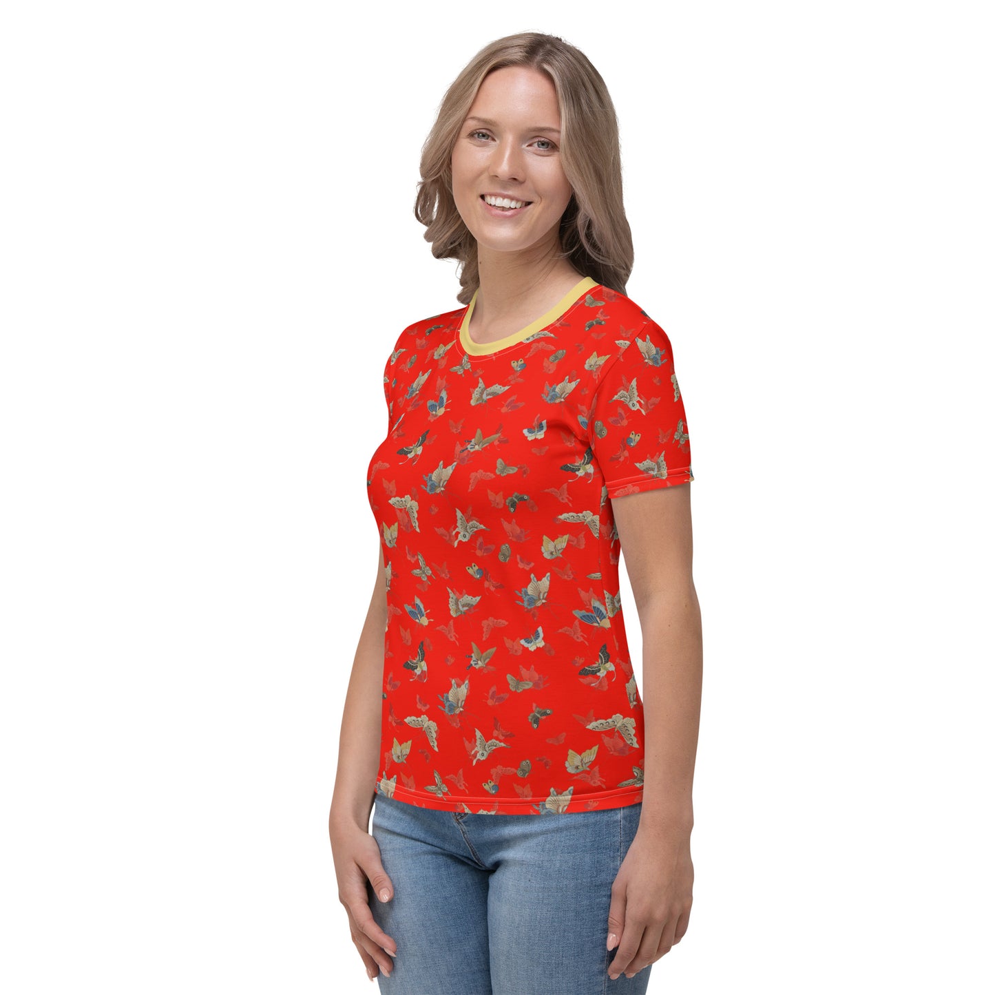 Butterfly dancing｜Ladies T-shirt｜Garnet red