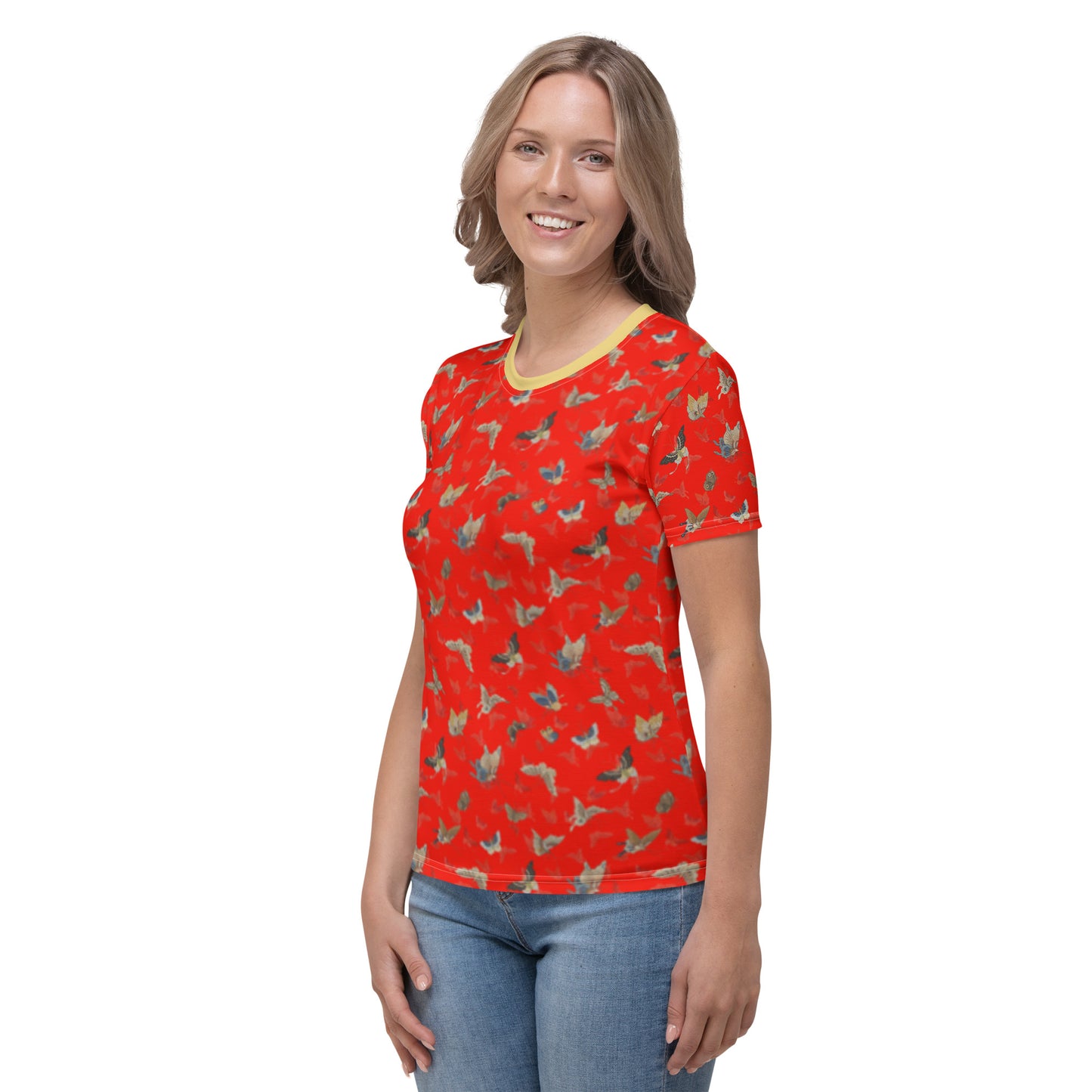 Butterfly dancing｜Ladies T-shirt｜Garnet red