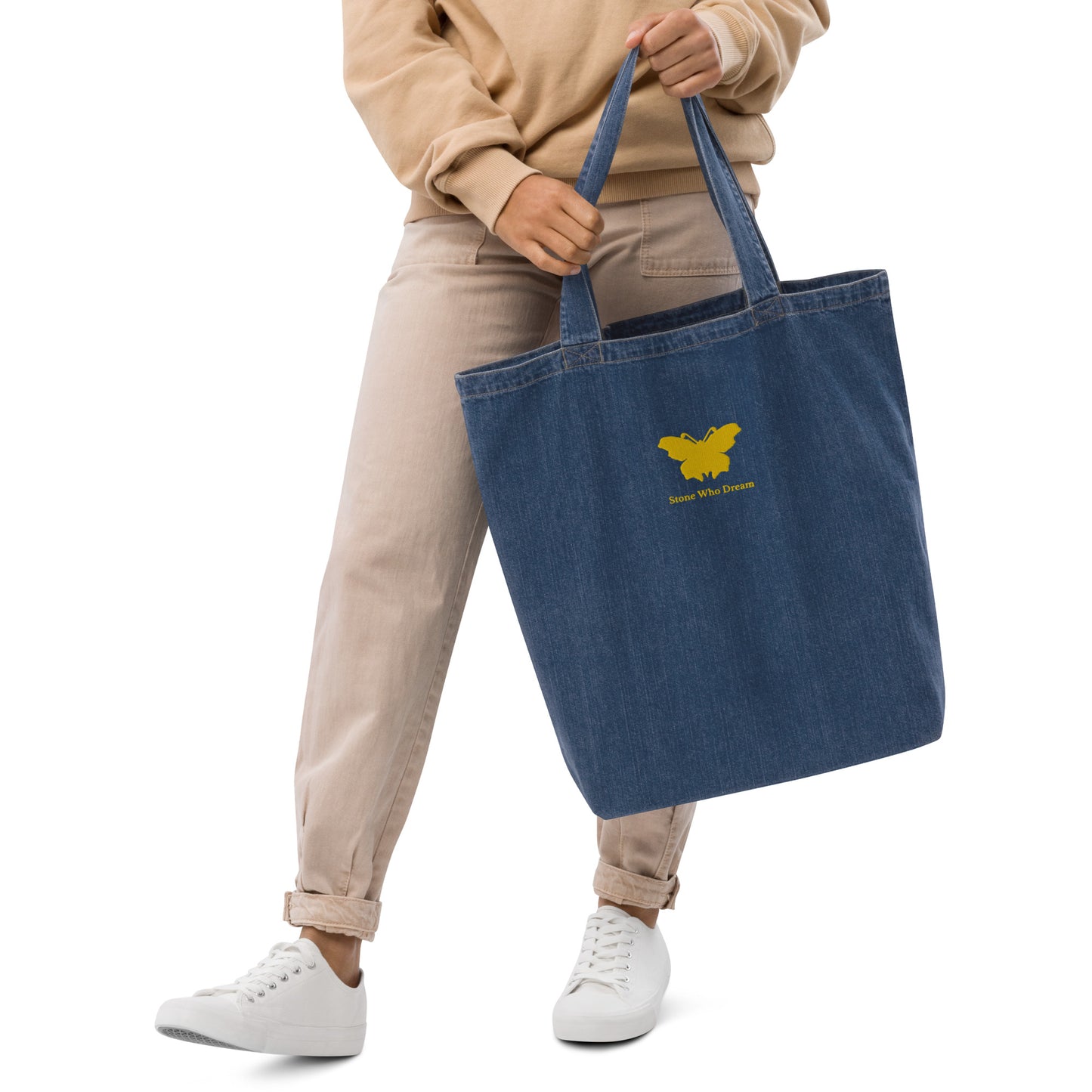 Logo collection｜Organic denim tote bag｜Gold