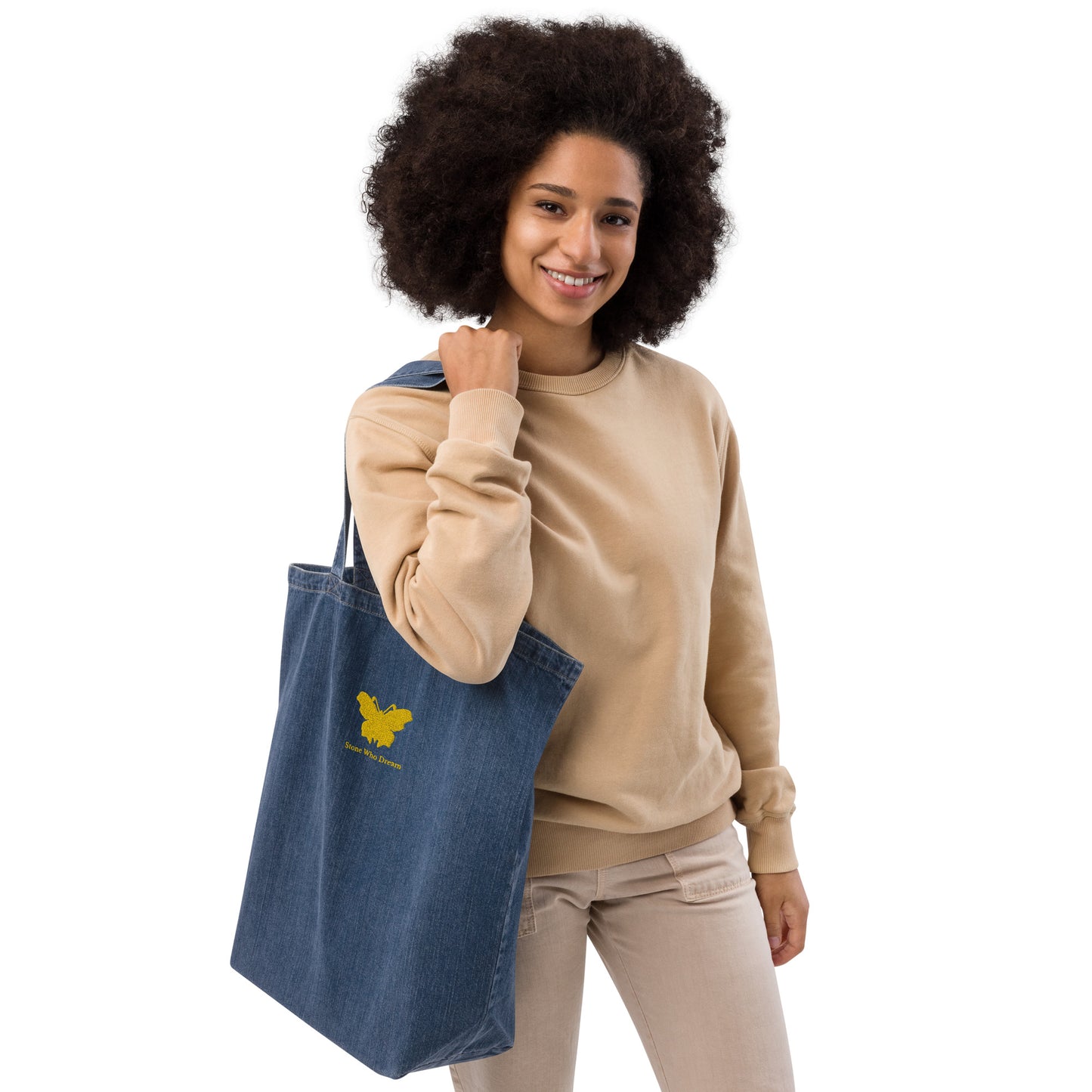 Logo collection｜Organic denim tote bag｜Gold