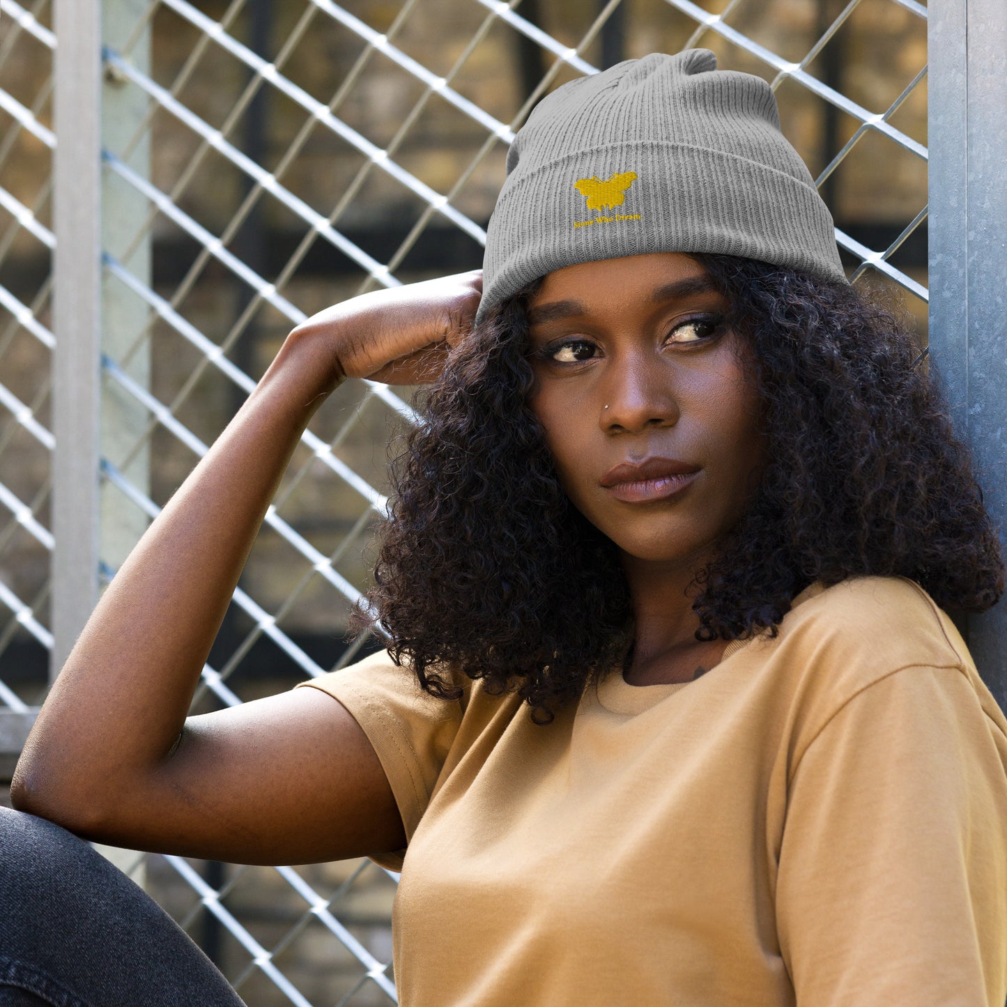 Logo collection｜Organic ribbed beanie｜Gold