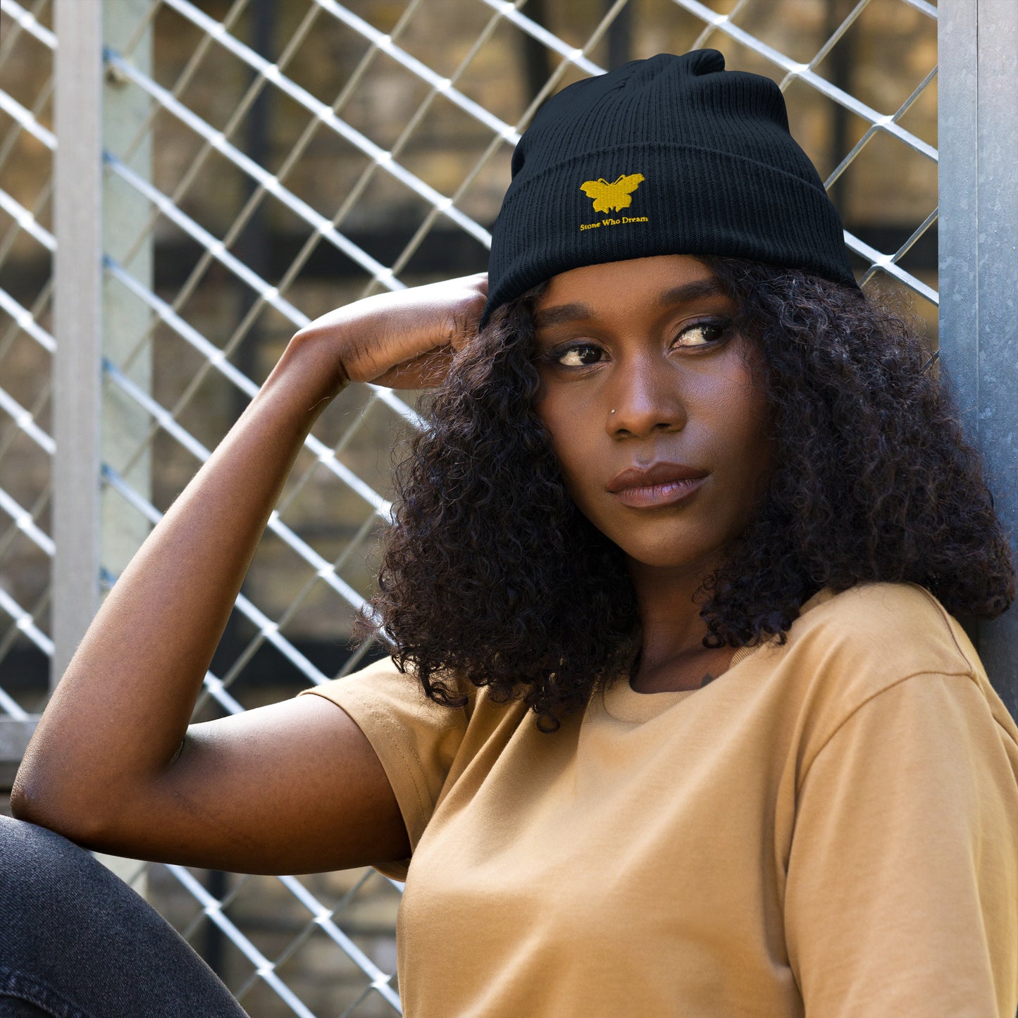 Logo collection｜Organic ribbed beanie｜Gold