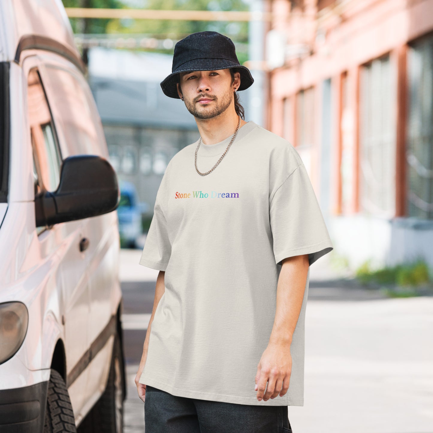 Logo collection｜Oversized faded t-shirt｜Rainbow and Back